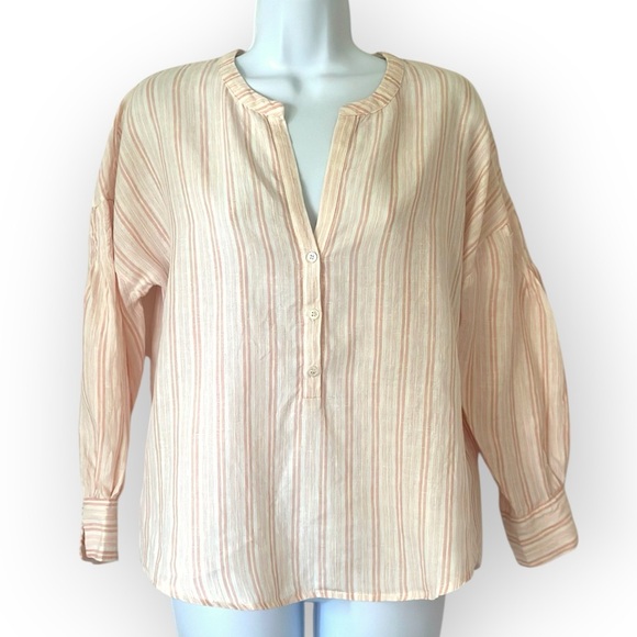 Joie Bekette Top in Blush Sand Striped Linen Blend Blouse (973) - Picture 4 of 13